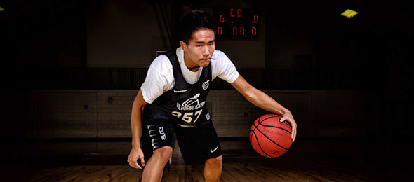 Class of 2019 guard Theo Han of Lambert HS (GA) brought the toughness to #EBAAllAmerican Camp. Photo cred - Ty Freeman